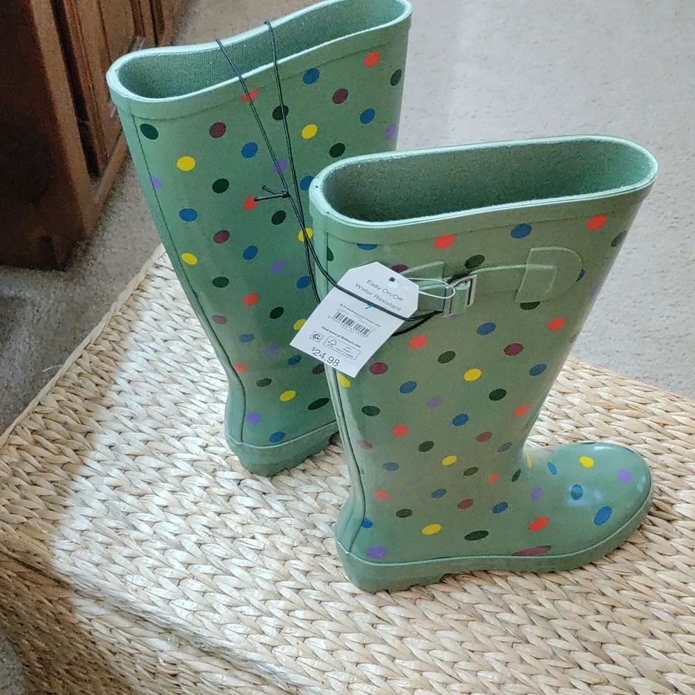 Time and Tru Women's Rain ☔ Buckle -Polka Dot Boots Green Only Size 6 Is Avai. - Picture 3 of 6